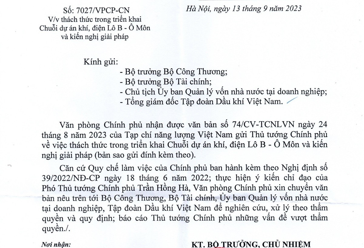 Chuỗi khí, điện Lô B - Ô Môn: Chính phủ đề nghị nghiên cứu đề xuất của giới chuyên gia