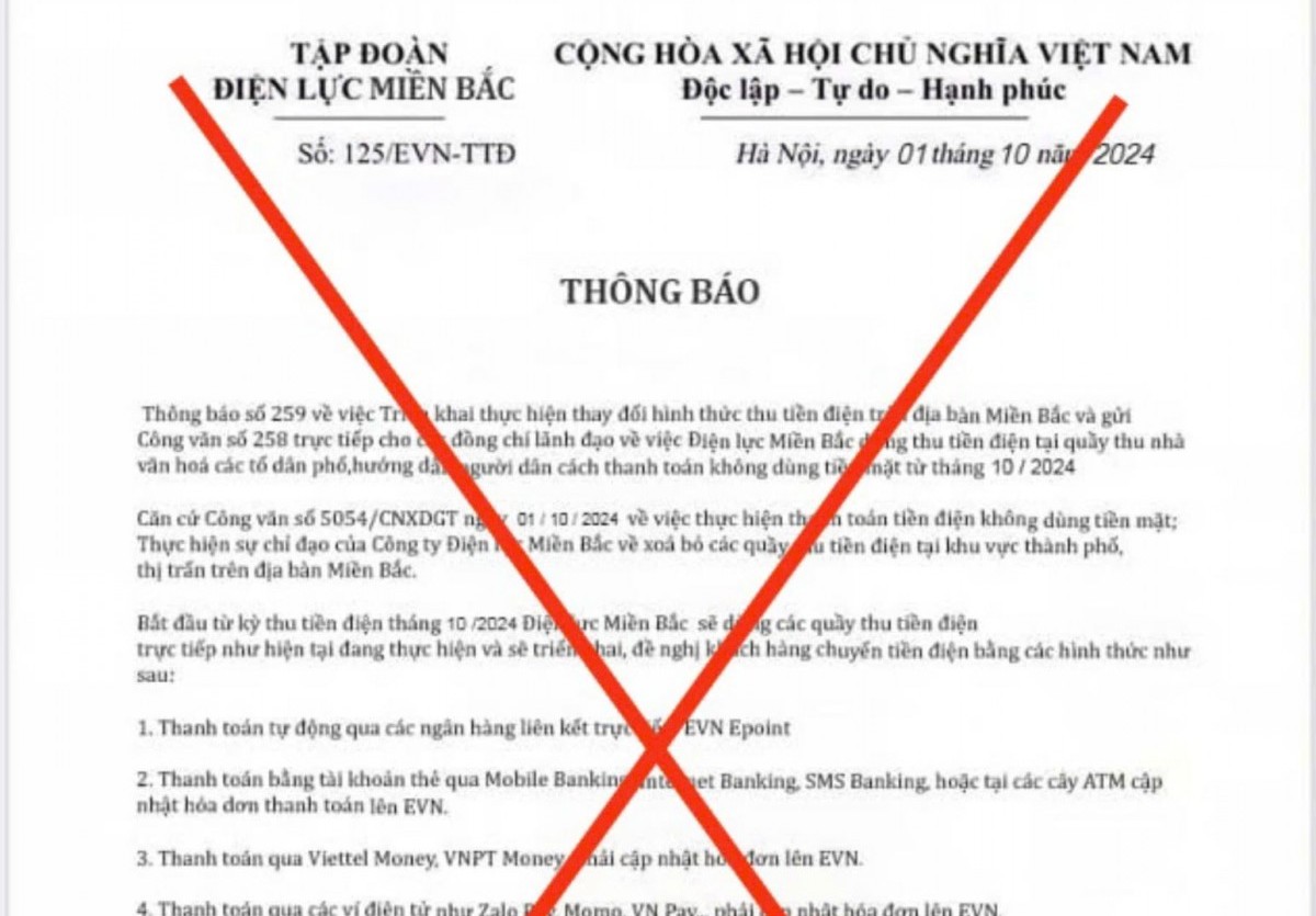 Cảnh báo hiện tượng giả mạo văn bản, thương hiệu của EVN để lừa đảo khách hàng