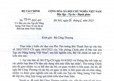 Ý kiến của Bộ Tài chính về các dự án điện hạt nhân Ninh Thuận 1 và 2 gửi Bộ Công Thương