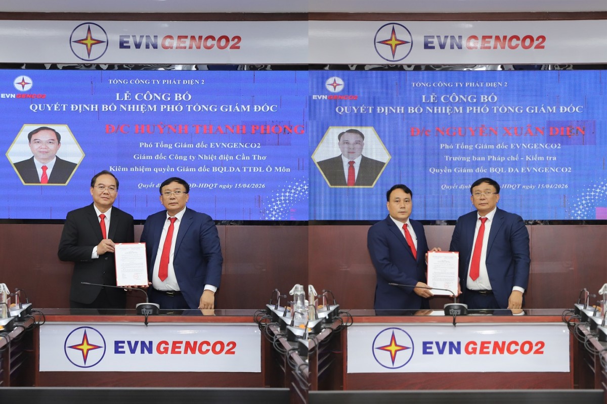 EVNGENCO2 công bố quyết định bổ nhiệm hai Phó Tổng giám đốc