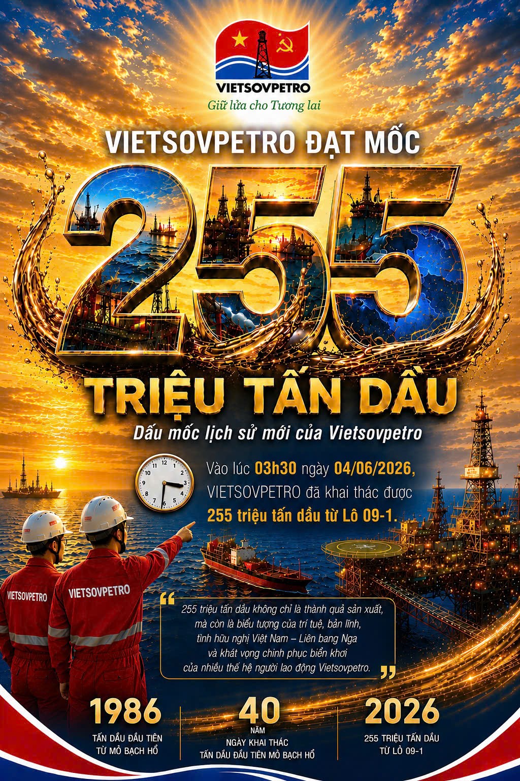 Liên doanh Việt - Nga Vietsovpetro đạt mốc khai thác 255 triệu tấn dầu