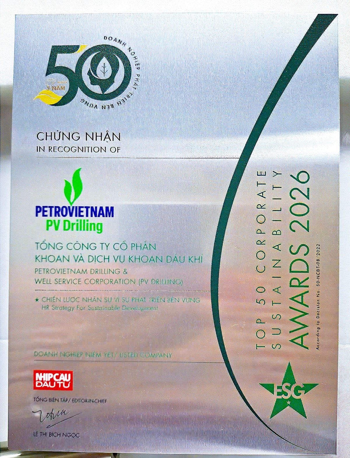 PV Drilling trong Top VIX50 và Top 50 Doanh nghiệp phát triển bền vững 2026