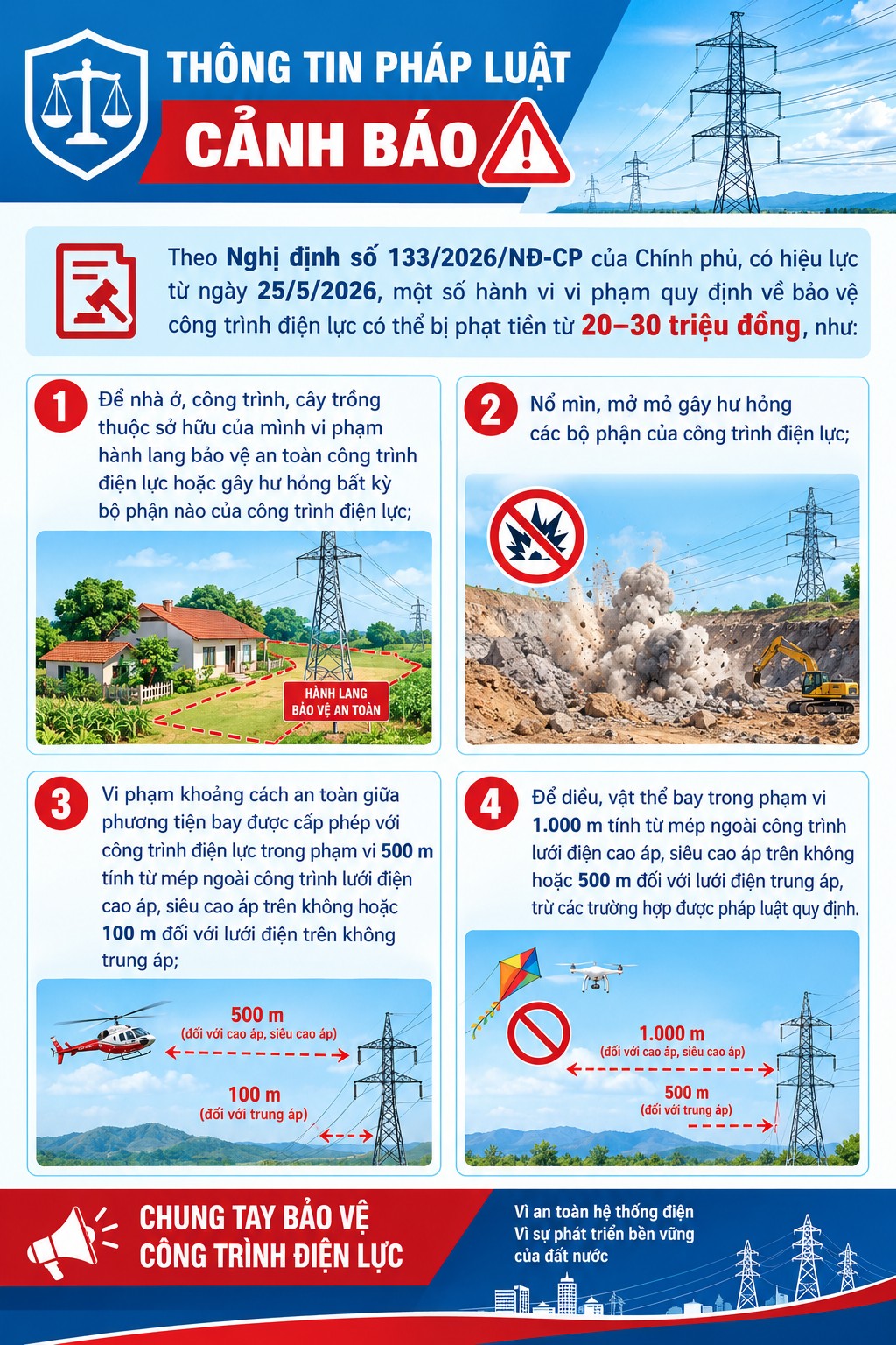 Cảnh báo nguy cơ mất an toàn từ vi phạm hành lang lưới điện truyền tải Cảnh báo nguy cơ mất an toàn từ vi phạm hành lang lưới điện truyền tải