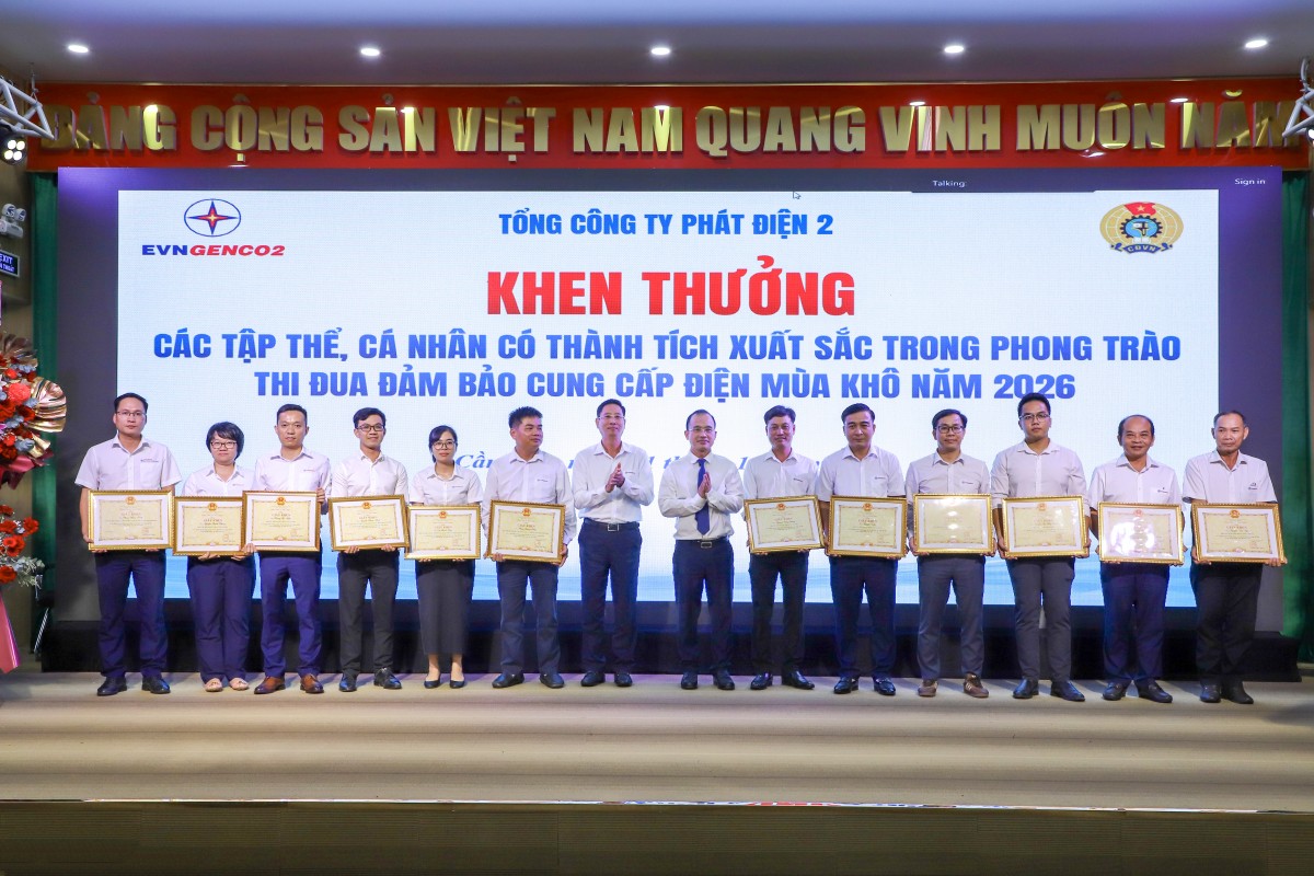 EVNGENCO2 tổng kết thi đua các tháng mùa khô, Tháng công nhân và Tháng hành động về an toàn, vệ sinh lao động năm 2026 EVNGENCO2 tổng kết thi đua các tháng mùa khô, Tháng công nhân và Tháng hành động về an toàn, vệ sinh lao động năm 2026
