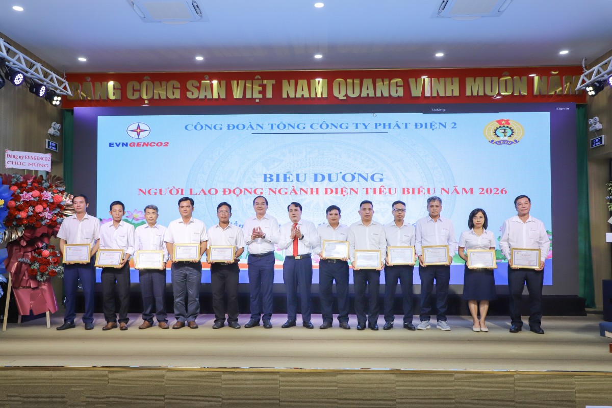 EVNGENCO2 tổng kết thi đua các tháng mùa khô, Tháng công nhân và Tháng hành động về an toàn, vệ sinh lao động năm 2026 EVNGENCO2 tổng kết thi đua các tháng mùa khô, Tháng công nhân và Tháng hành động về an toàn, vệ sinh lao động năm 2026