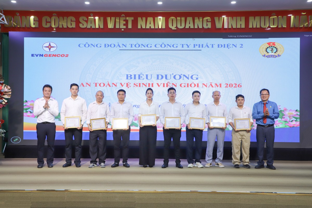 EVNGENCO2 tổng kết thi đua các tháng mùa khô, Tháng công nhân và Tháng hành động về an toàn, vệ sinh lao động năm 2026 EVNGENCO2 tổng kết thi đua các tháng mùa khô, Tháng công nhân và Tháng hành động về an toàn, vệ sinh lao động năm 2026