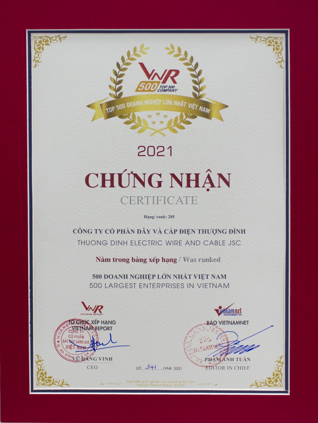 CADI-SUN thăng hạng trong TOP 500 doanh nghiệp lớn nhất Việt Nam