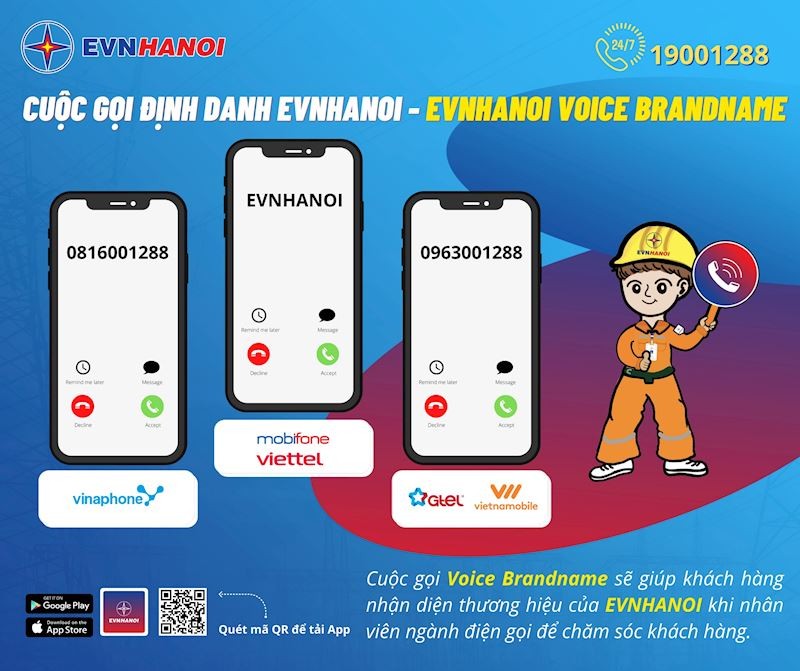EVNHANOI sử dụng hệ thống định danh cuộc gọi để liên lạc với khách hàng