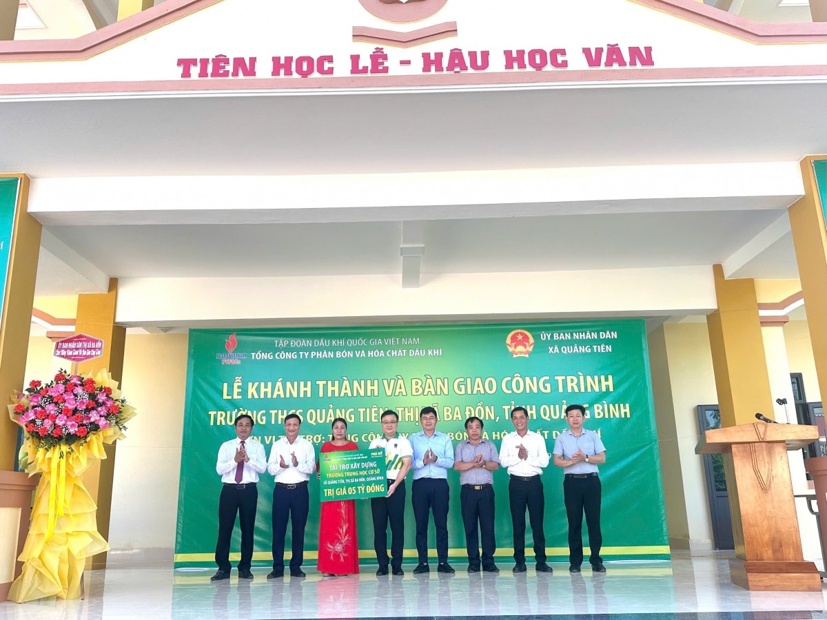 PVFCCo khánh thành, bàn giao Nhà lớp học và chức năng Trường THCS Quảng Tiên