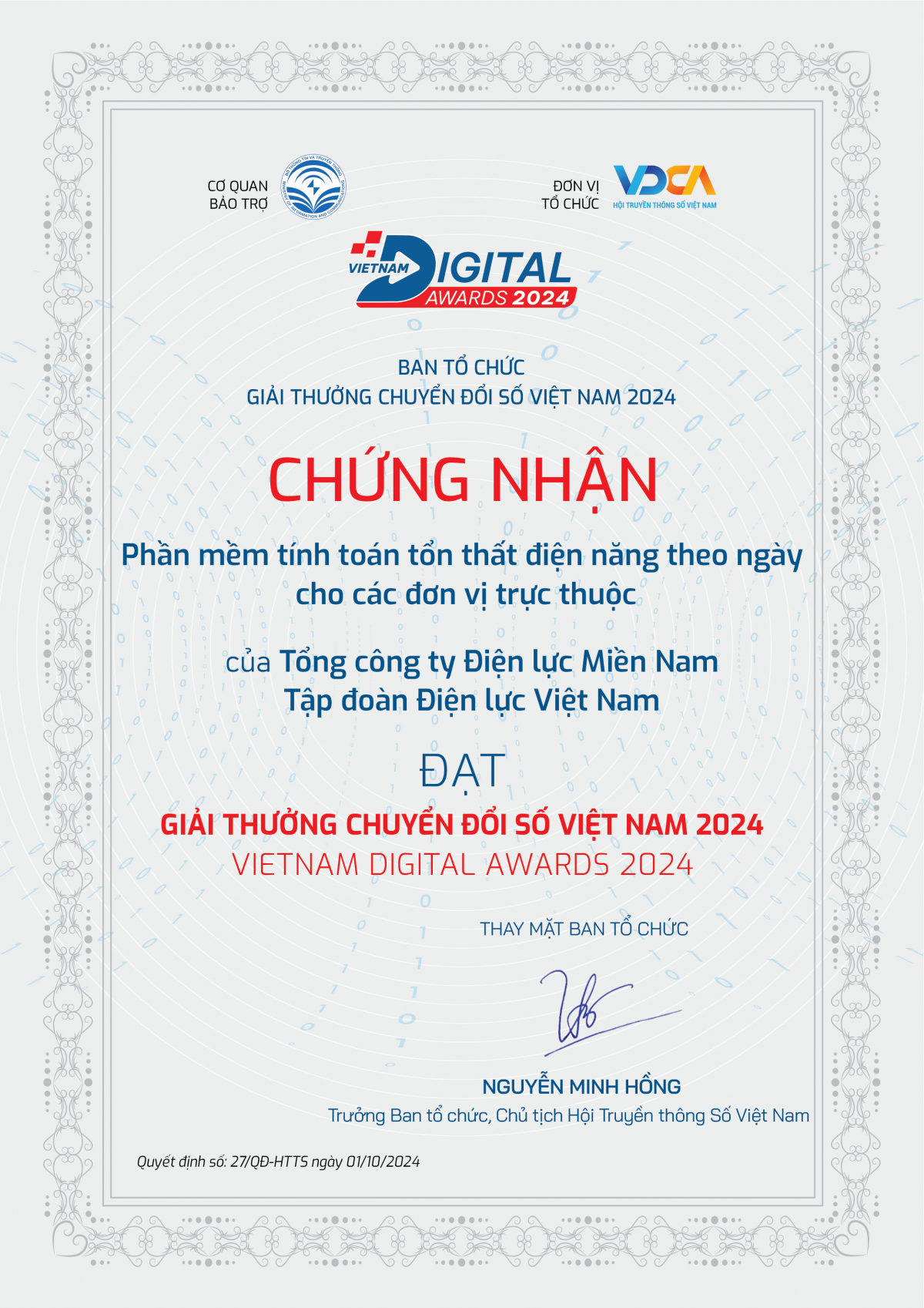 EVNSPC được vinh danh tại lễ trao Giải thưởng chuyển đổi số Việt Nam năm 2024