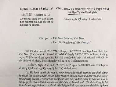 Làm rõ vấn đề đăng ký kinh doanh điện mặt trời mái nhà công suất nhỏ