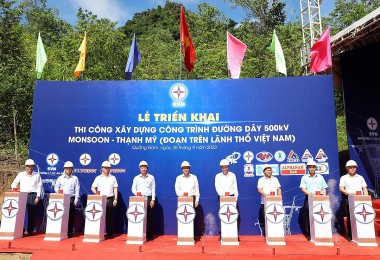 Thi công xây đường dây 500kV Monsoon - Thạnh Mỹ (đoạn trên lãnh thổ Việt Nam)