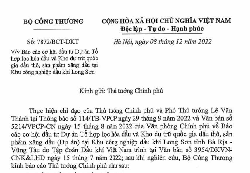 Ý kiến các bộ, ngành về tổ hợp lọc hóa dầu, kho dự trữ dầu thô, xăng dầu quốc gia